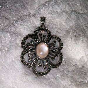 Sterling Silver Marcasite & Pink MOP Pendant
